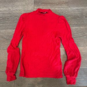 Reformation Red Long Sleeve Ribbed Puff Sleeve Top